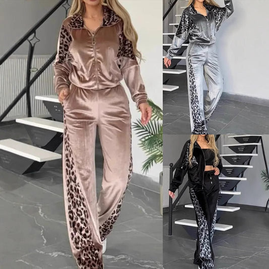 Women's Leopard Velvet Casual Fashion Sports Set - PratSN