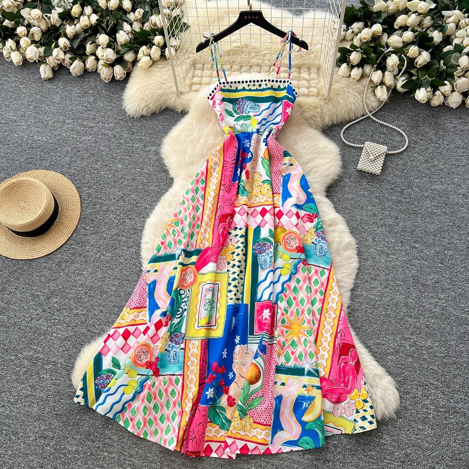 Women's Light Luxury Graffiti Printing Slip Dress - PratSN