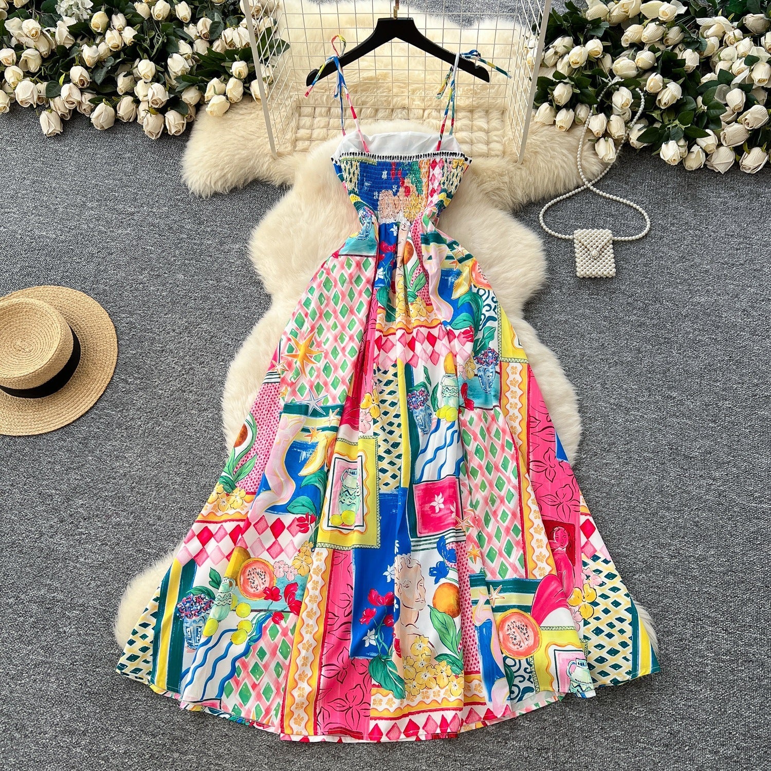 Women's Light Luxury Graffiti Printing Slip Dress - PratSN