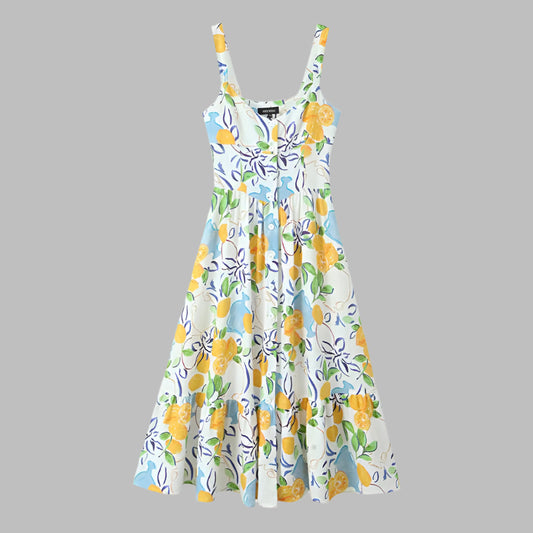 Women's Linen Print Midi Dress - PratSN