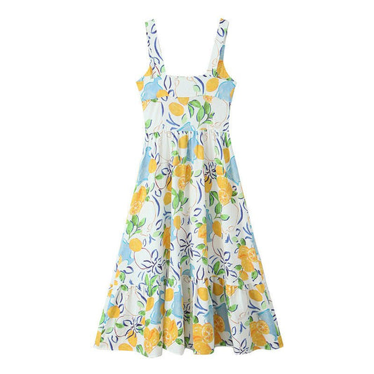 Women's Linen Print Midi Dress - PratSN