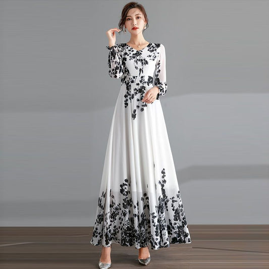 Women's Long Fashion Ink Painting Chiffon Dress - PratSN