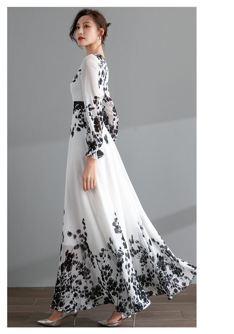 Women's Long Fashion Ink Painting Chiffon Dress - PratSN