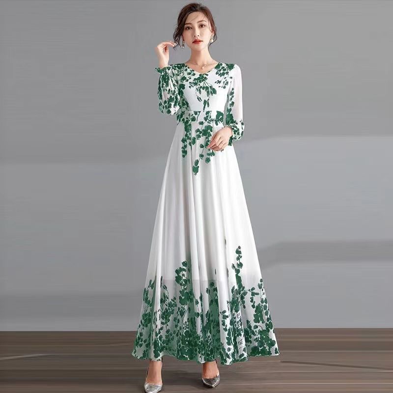 Women's Long Fashion Ink Painting Chiffon Dress - PratSN