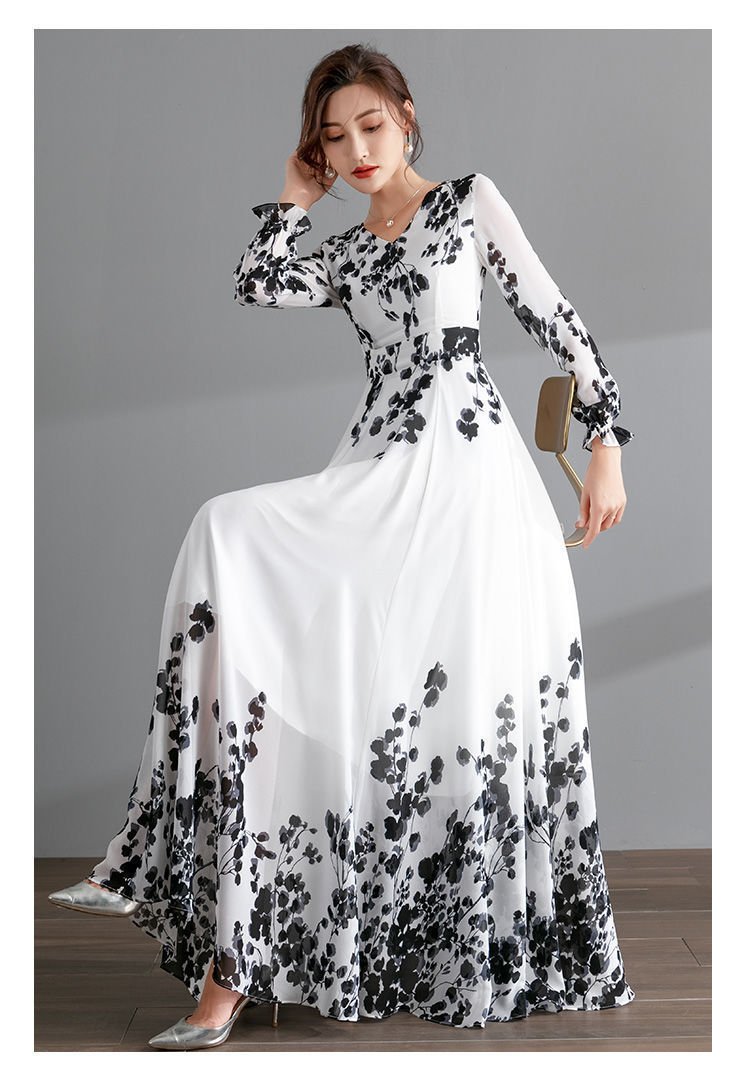 Women's Long Fashion Ink Painting Chiffon Dress - PratSN