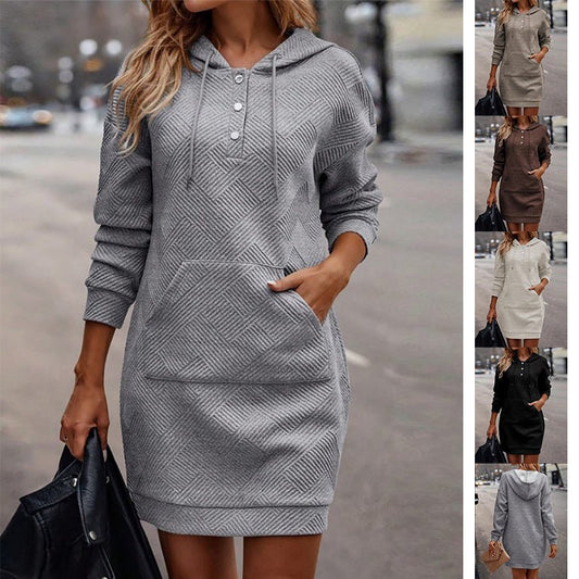 Women's Long Hoodie Sweater With Pocket Mid - length Hooded Sweatshirt - PratSN