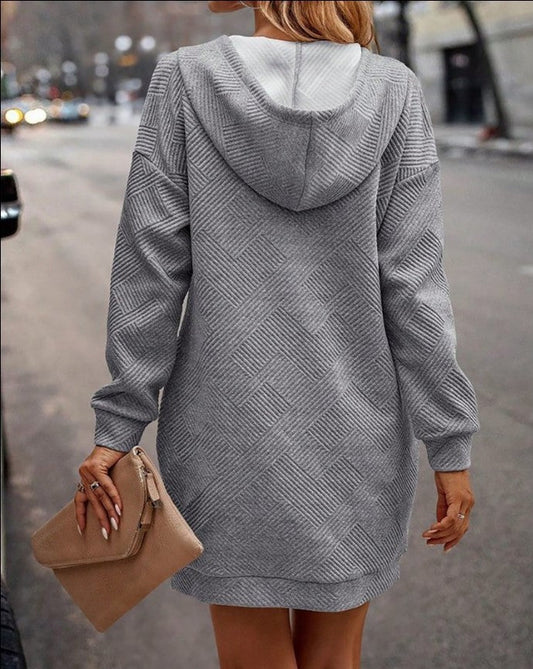 Women's Long Hoodie Sweater With Pocket Mid - length Hooded Sweatshirt - PratSN