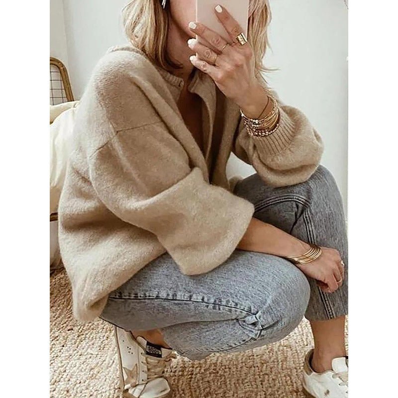 women's Long Sleeve Knitted Cardigan Sweater Lantern Sleeve - PratSN