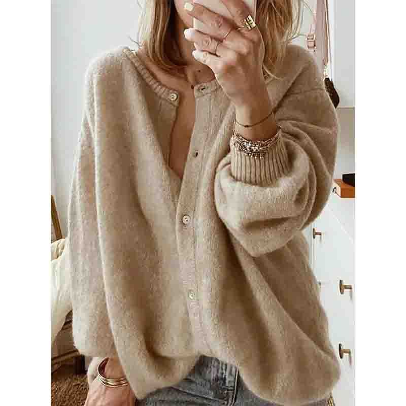 women's Long Sleeve Knitted Cardigan Sweater Lantern Sleeve - PratSN