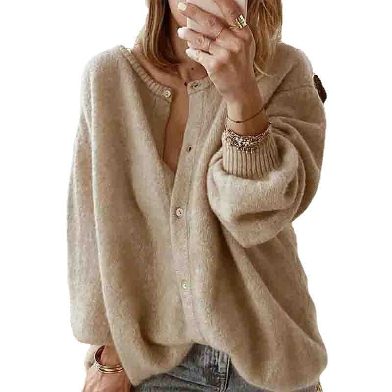 women's Long Sleeve Knitted Cardigan Sweater Lantern Sleeve - PratSN