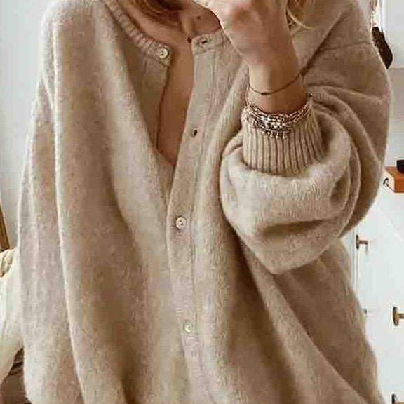 women's Long Sleeve Knitted Cardigan Sweater Lantern Sleeve - PratSN