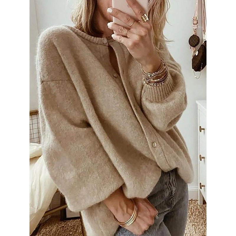 women's Long Sleeve Knitted Cardigan Sweater Lantern Sleeve - PratSN