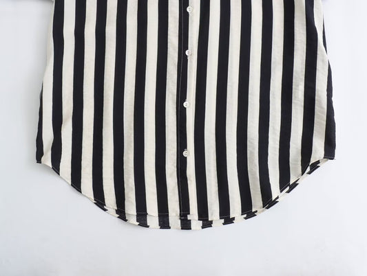 Women's Long Sleeve Loose Casual Striped Shirt - PratSN
