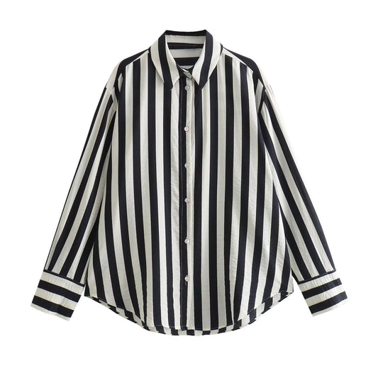 Women's Long Sleeve Loose Casual Striped Shirt - PratSN