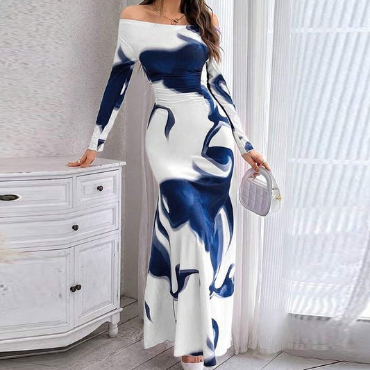 Women's Long Sleeve Pleated Drawstring Slim - fit Personalized Dress - PratSN