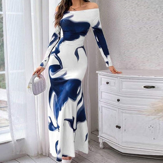Women's Long Sleeve Pleated Drawstring Slim - fit Personalized Dress - PratSN