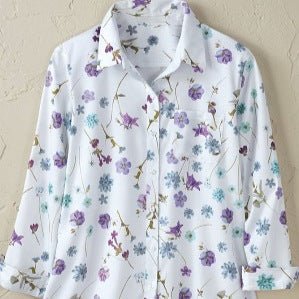 Women's Long - sleeve Shirt With A Simple Floral Print Top - PratSN