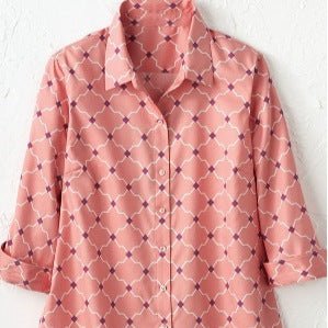 Women's Long - sleeve Shirt With A Simple Floral Print Top - PratSN