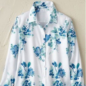 Women's Long - sleeve Shirt With A Simple Floral Print Top - PratSN