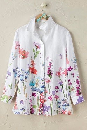 Women's Long - sleeve Shirt With A Simple Floral Print Top - PratSN