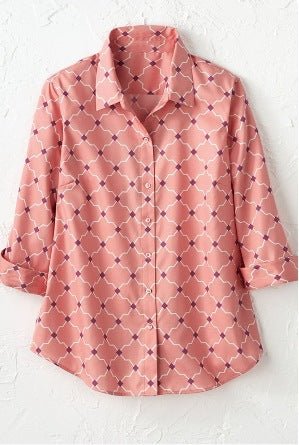 Women's Long - sleeve Shirt With A Simple Floral Print Top - PratSN