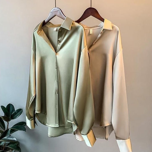 Women's Long - sleeved Satin Shirt - PratSN