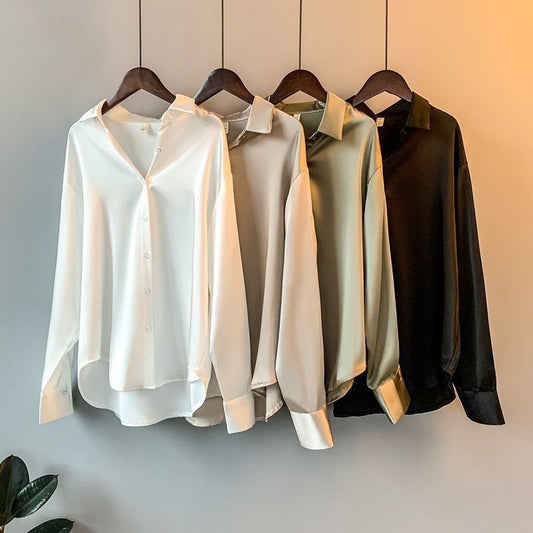 Women's Long - sleeved Satin Shirt - PratSN
