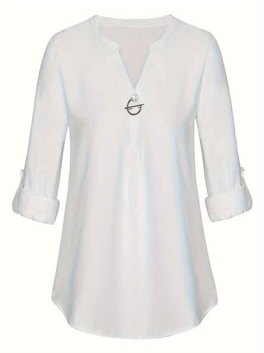 Women's Long Sleeved Simple And Versatile Casual Pearl Button Shirt - PratSN