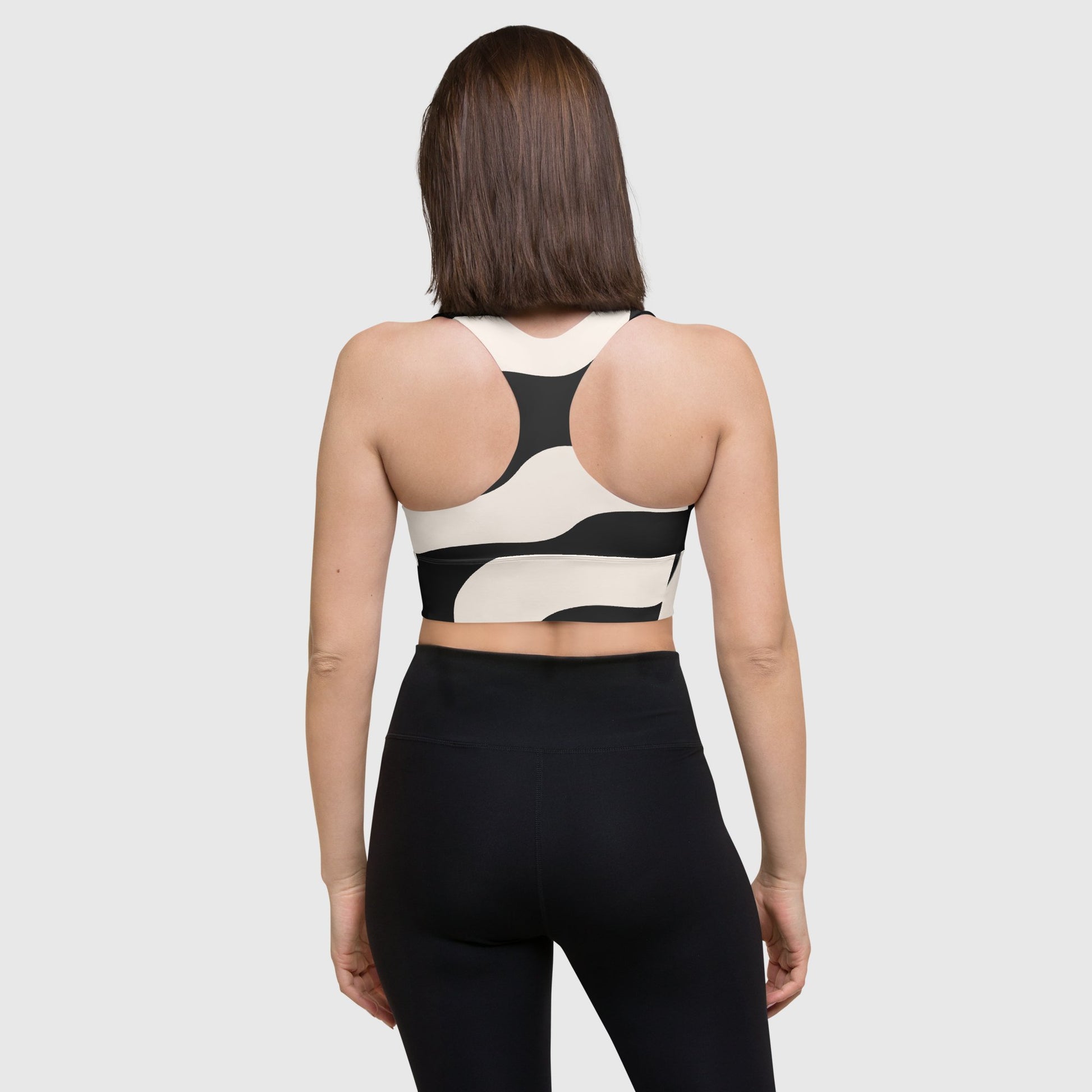 Women's longline sports bra, sports bra, White & black color bra, Stripped pattern fitness dress - PratSN