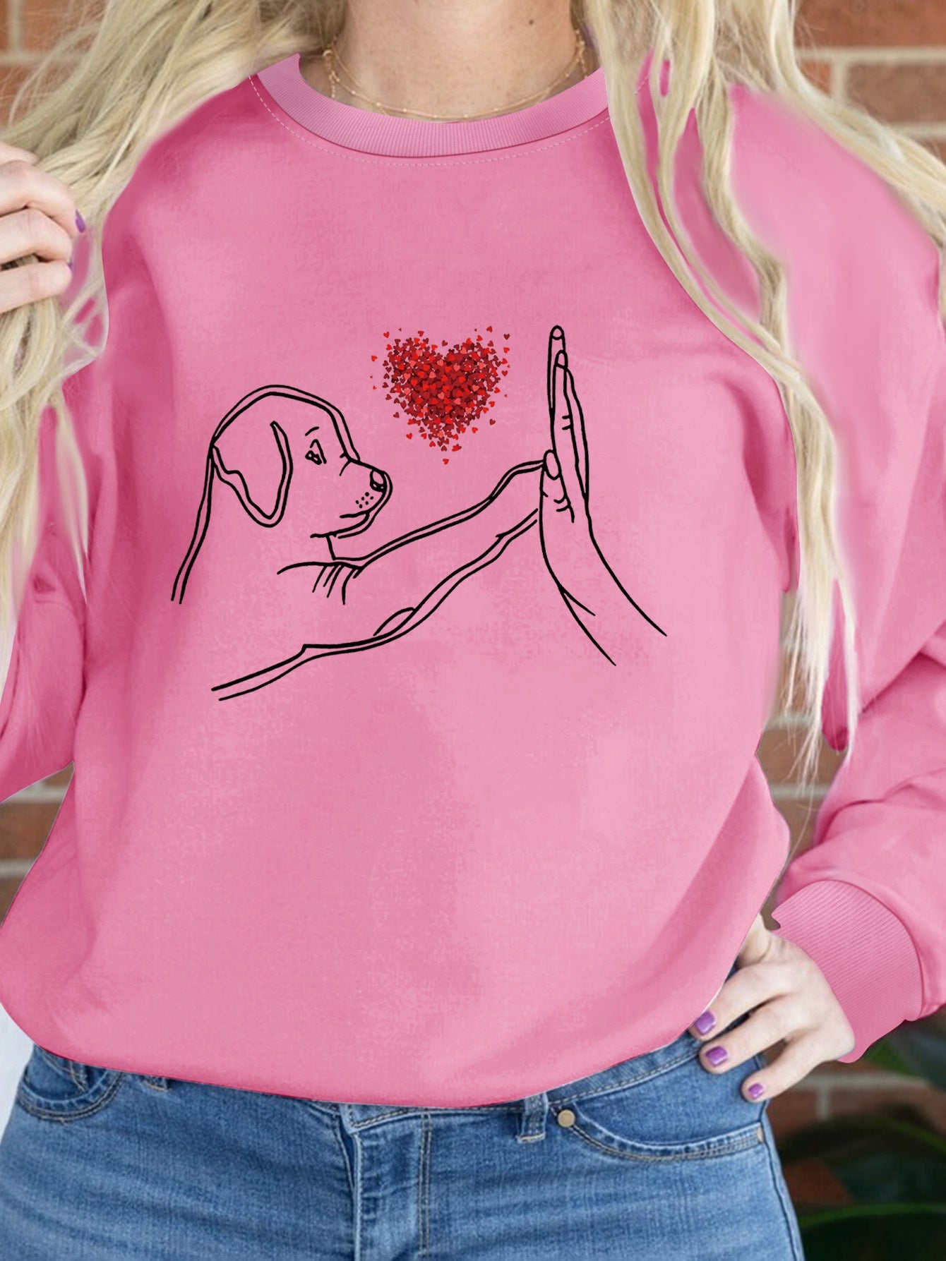 Women's Loose Black Round Neck Sweatshirt Autumn And Winter - PratSN