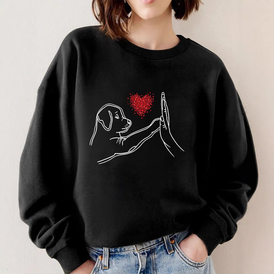 Women's Loose Black Round Neck Sweatshirt Autumn And Winter - PratSN