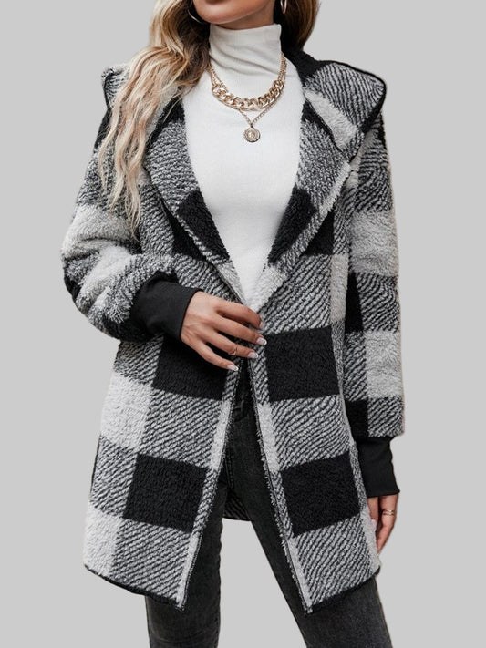 Women's Loose Plaid Wool Cardigan - PratSN