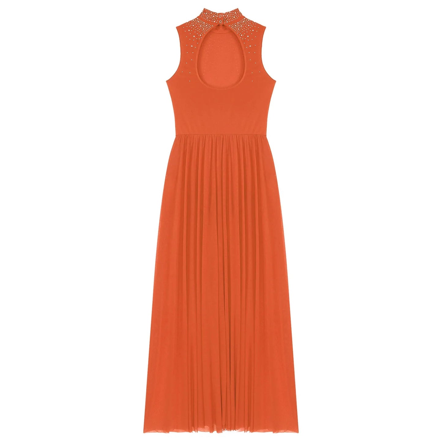 Womens Lyrical Dance Dresses Mock Neck Wide Hemline Shiny Rhinestones Maxi Dress Sleeveless Modern Contemporary Leotard Dresses - PratSN