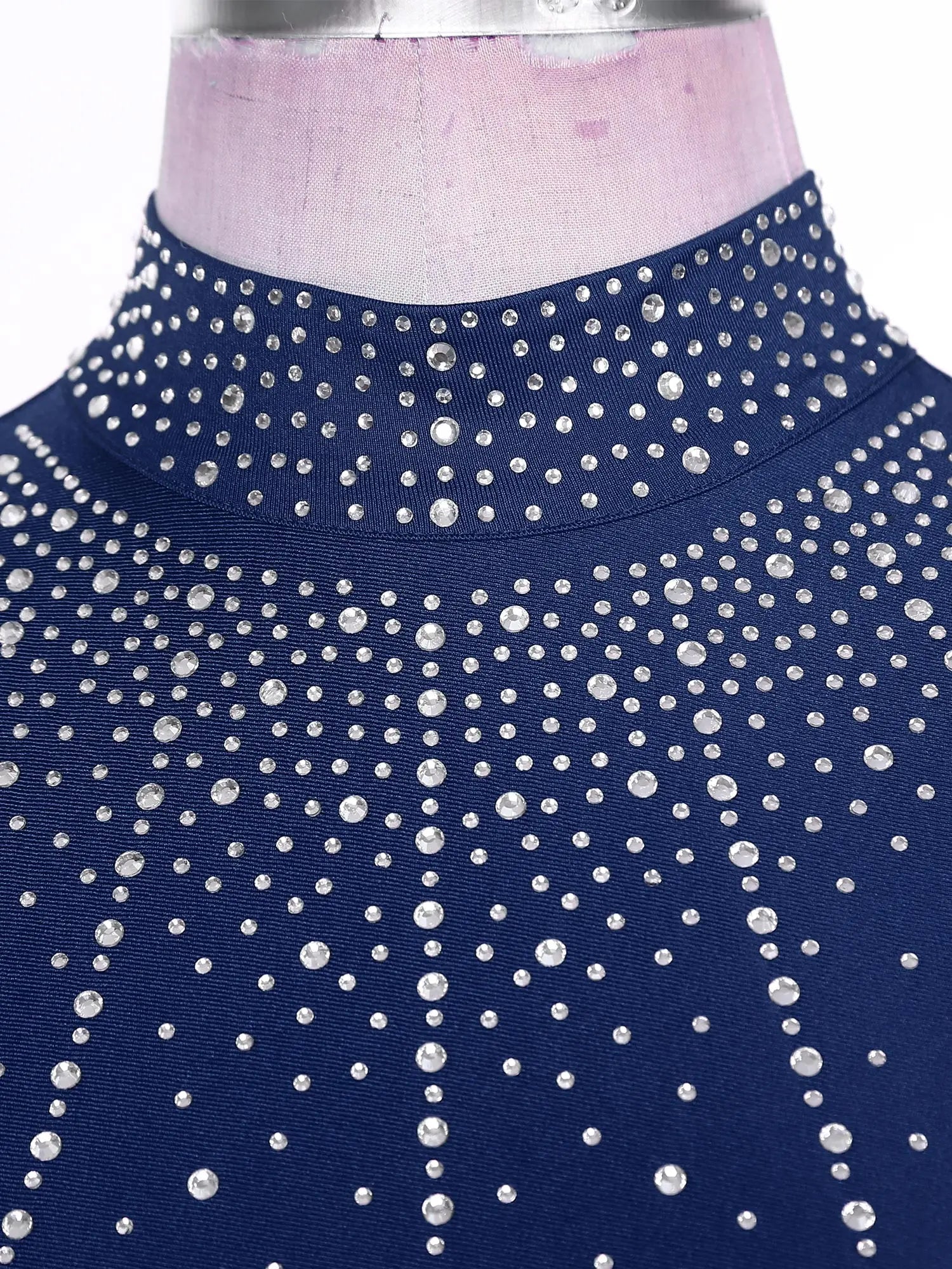 Womens Lyrical Dance Dresses Mock Neck Wide Hemline Shiny Rhinestones Maxi Dress Sleeveless Modern Contemporary Leotard Dresses - PratSN