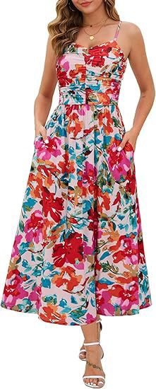 Women's Midi Elegant Pleated Floral Pocket Dress - PratSN