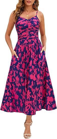 Women's Midi Elegant Pleated Floral Pocket Dress - PratSN