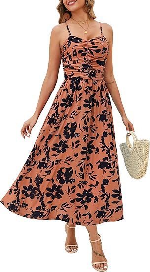 Women's Midi Elegant Pleated Floral Pocket Dress - PratSN
