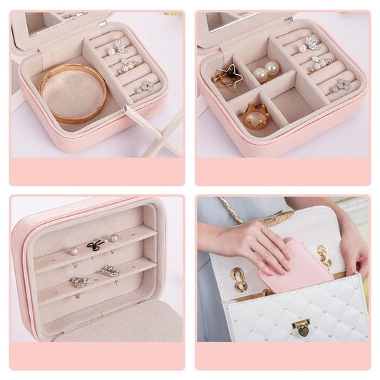 Women's Mini Earrings Rings Jewelry Box l Makeup Organizer With Zipper Travel Portable - PratSN
