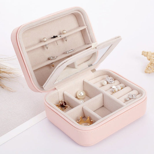 Women's Mini Earrings Rings Jewelry Box l Makeup Organizer With Zipper Travel Portable - PratSN