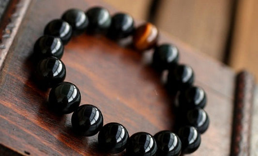 Women's Natural Black Onyx With Stone Tiger Eyes Energy Bracelet - PratSN