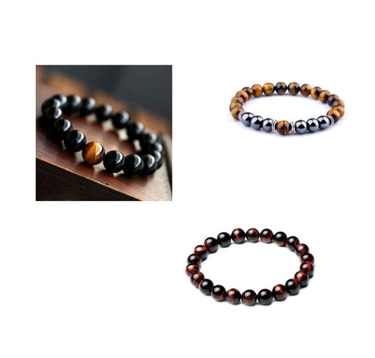 Women's Natural Black Onyx With Stone Tiger Eyes Energy Bracelet - PratSN