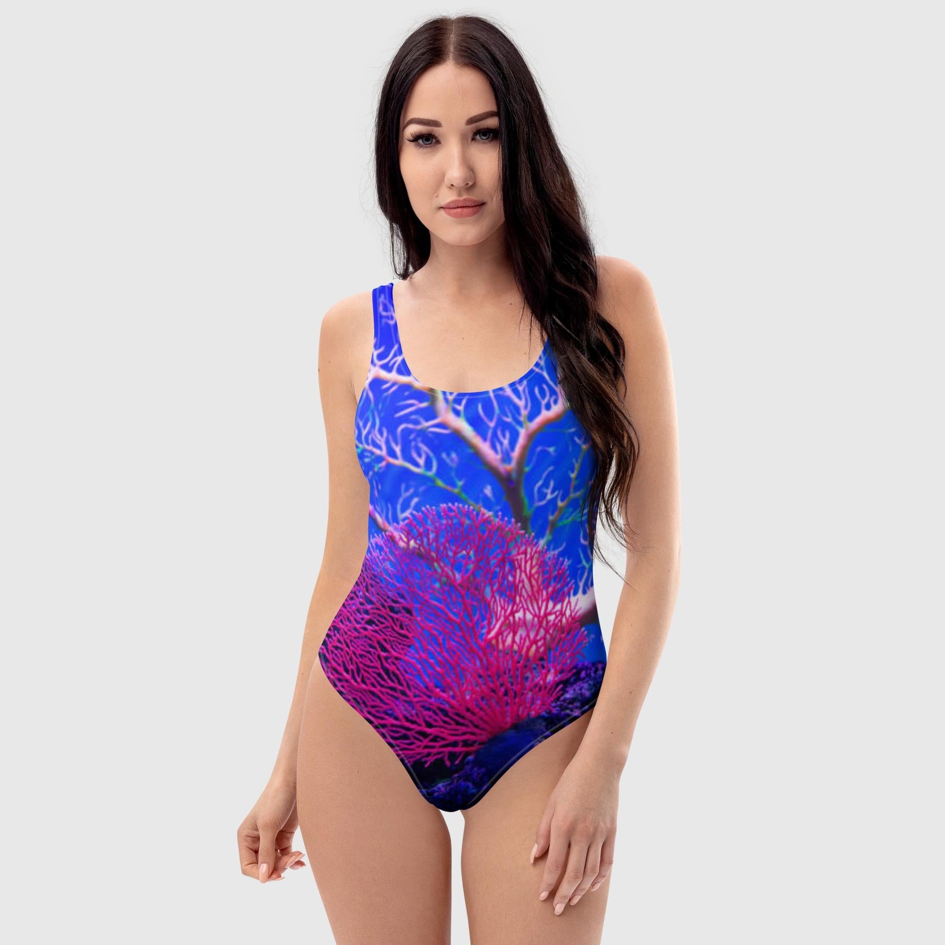 Women's One - Piece Swimsuit, beautiful beach dress, Underwater - Plants Pattern, Colorful Swimsuit, Gift For Women, Beach Bathing Suits, For Birthday Gift, Blue and pink swimsuit, Classic Swimsuit - PratSN