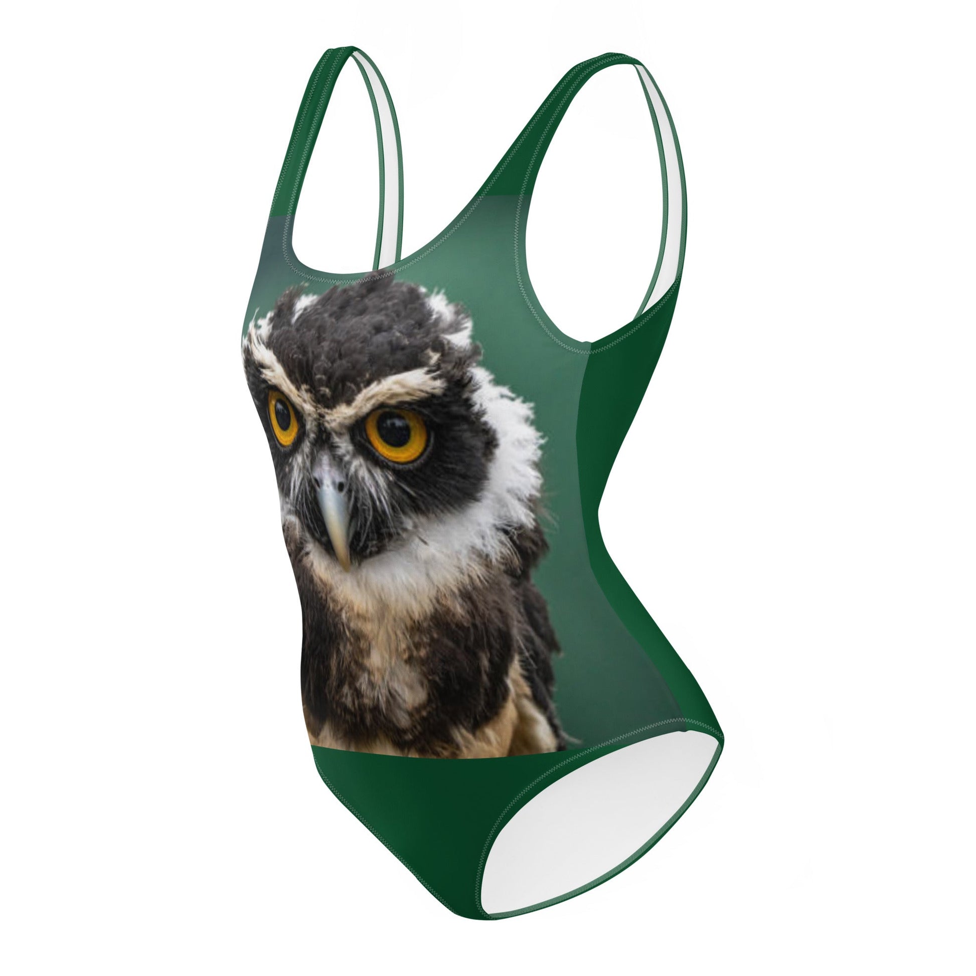 Women's One - Piece Swimsuit, Bird Pattern, Green Black Bathing Suit, vacation swimwear, holiday travel swimwear, mothers day gift - PratSN