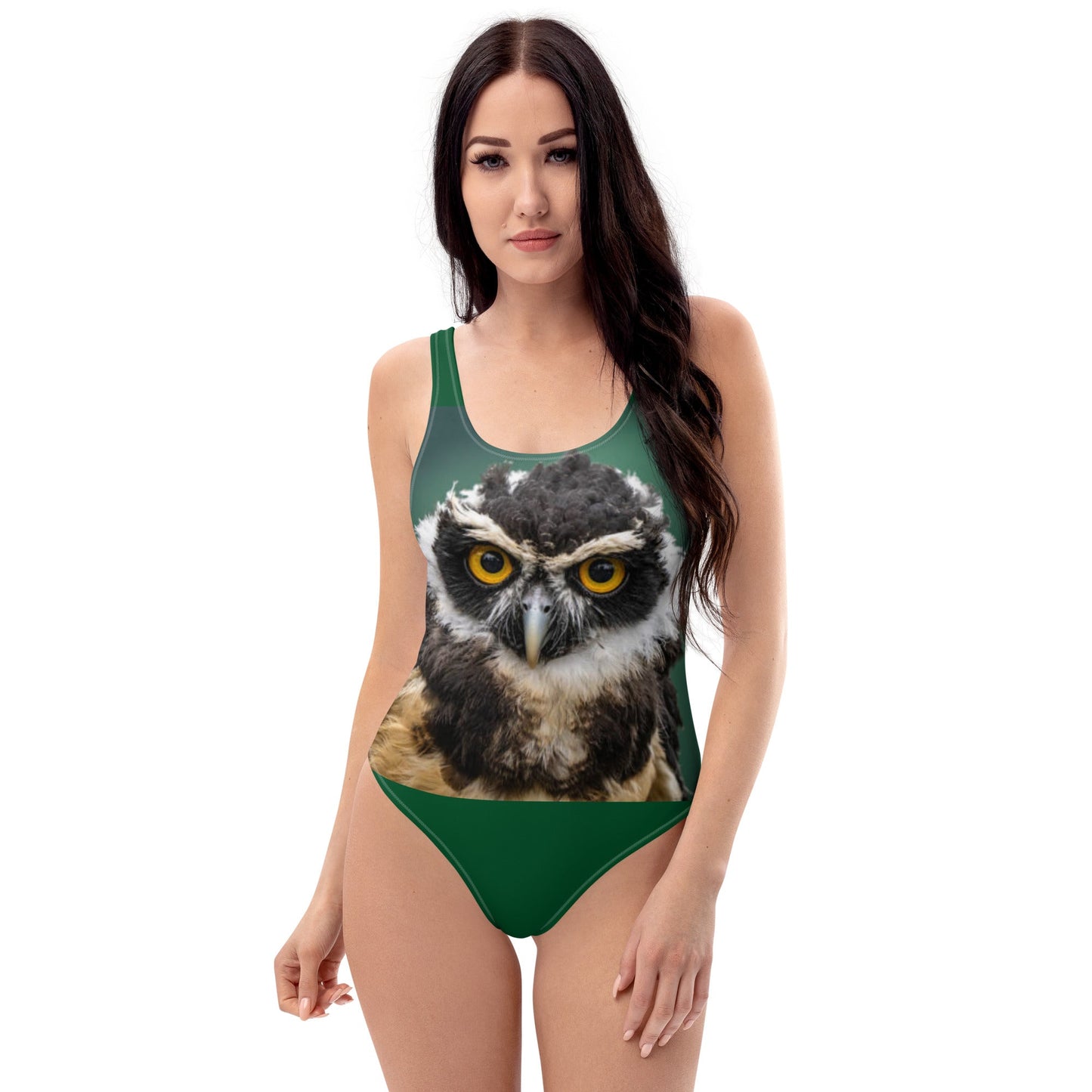 Women's One - Piece Swimsuit, Bird Pattern, Green Black Bathing Suit, vacation swimwear, holiday travel swimwear, mothers day gift - PratSN