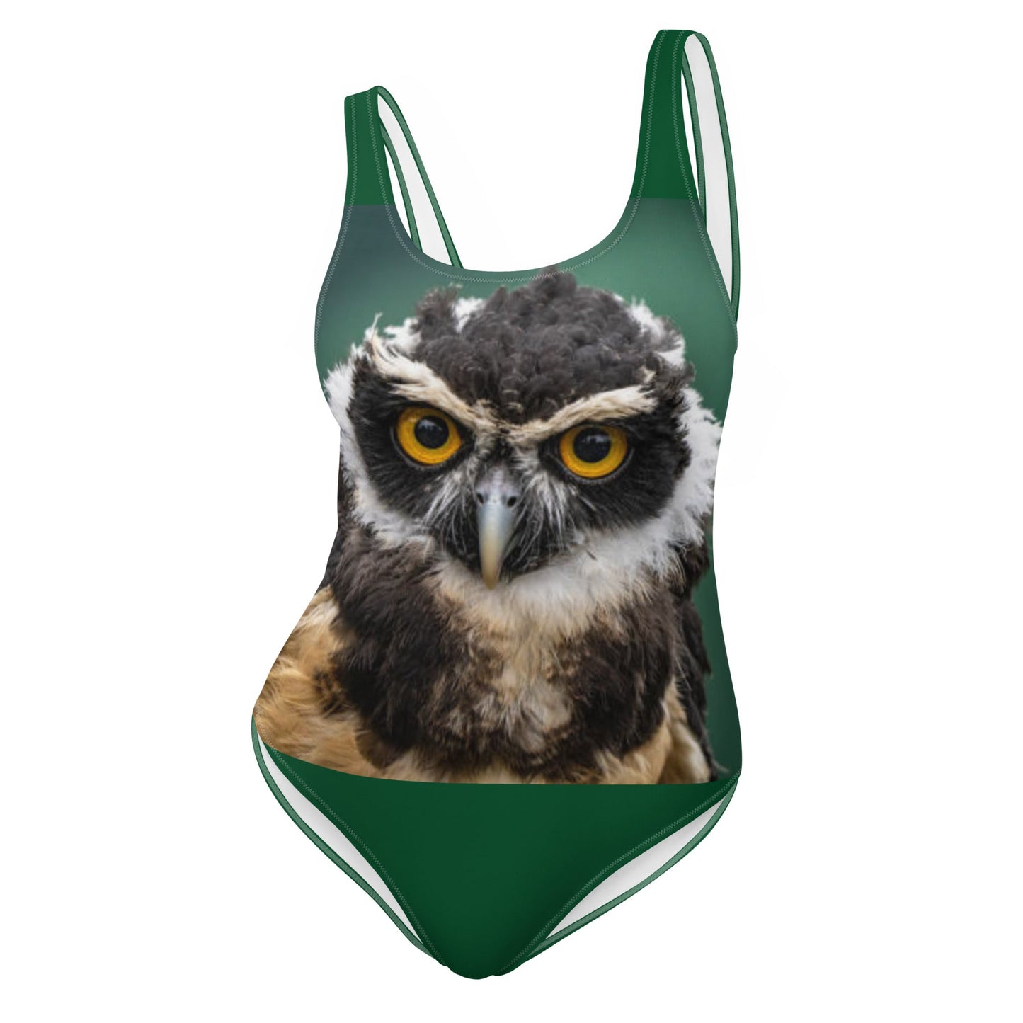 Women's One - Piece Swimsuit, Bird Pattern, Green Black Bathing Suit, vacation swimwear, holiday travel swimwear, mothers day gift - PratSN