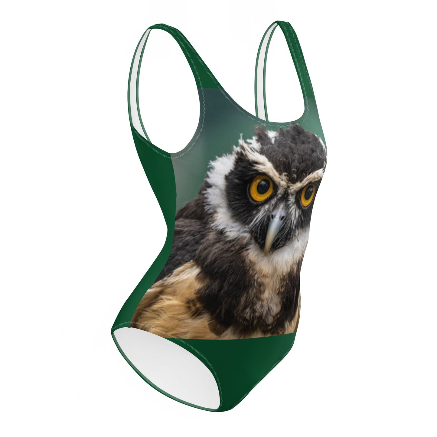 Women's One - Piece Swimsuit, Bird Pattern, Green Black Bathing Suit, vacation swimwear, holiday travel swimwear, mothers day gift - PratSN