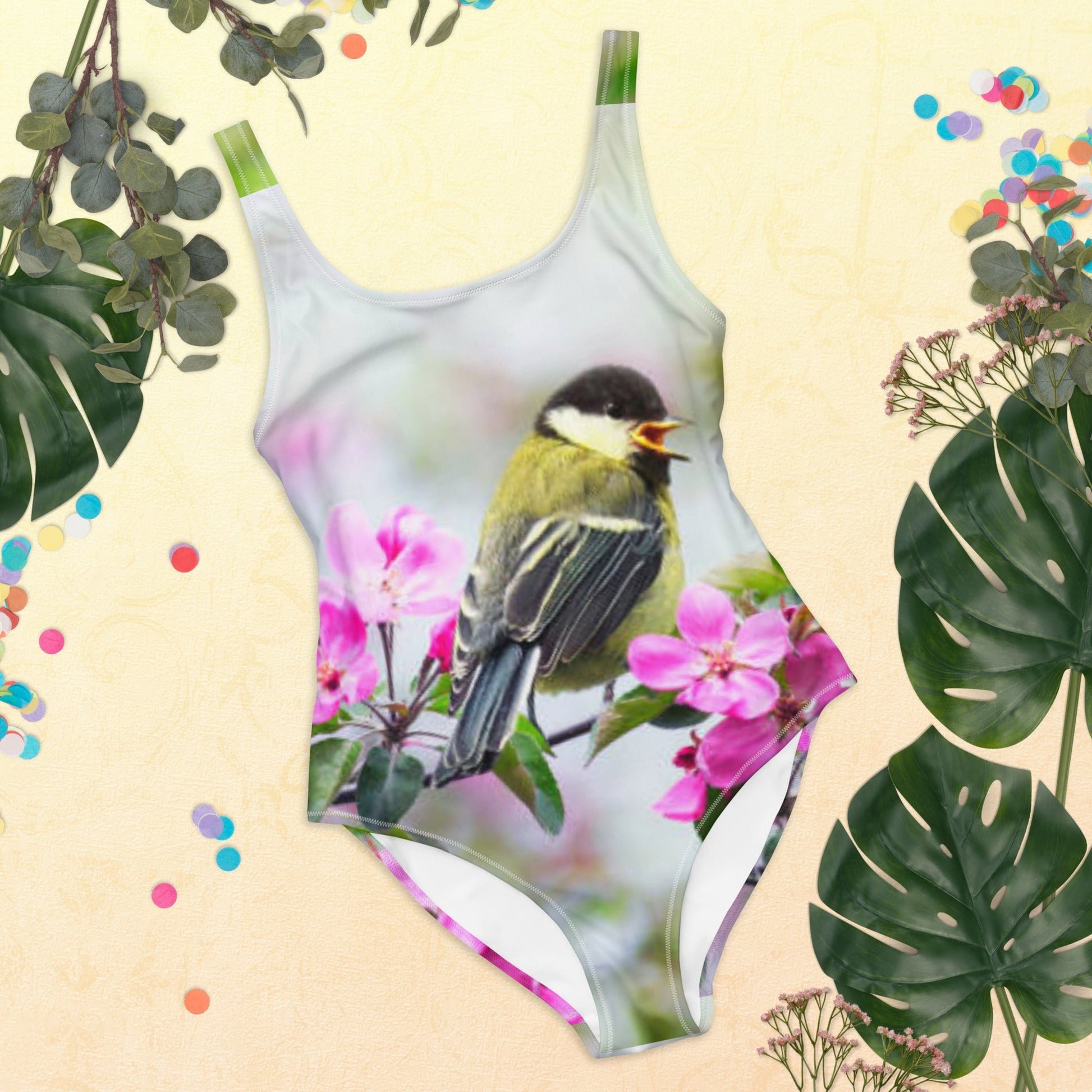 Women's One - Piece Swimsuit, Bird Pattern Swimwear, vacation swimwear, holiday travel swimwear - PratSN