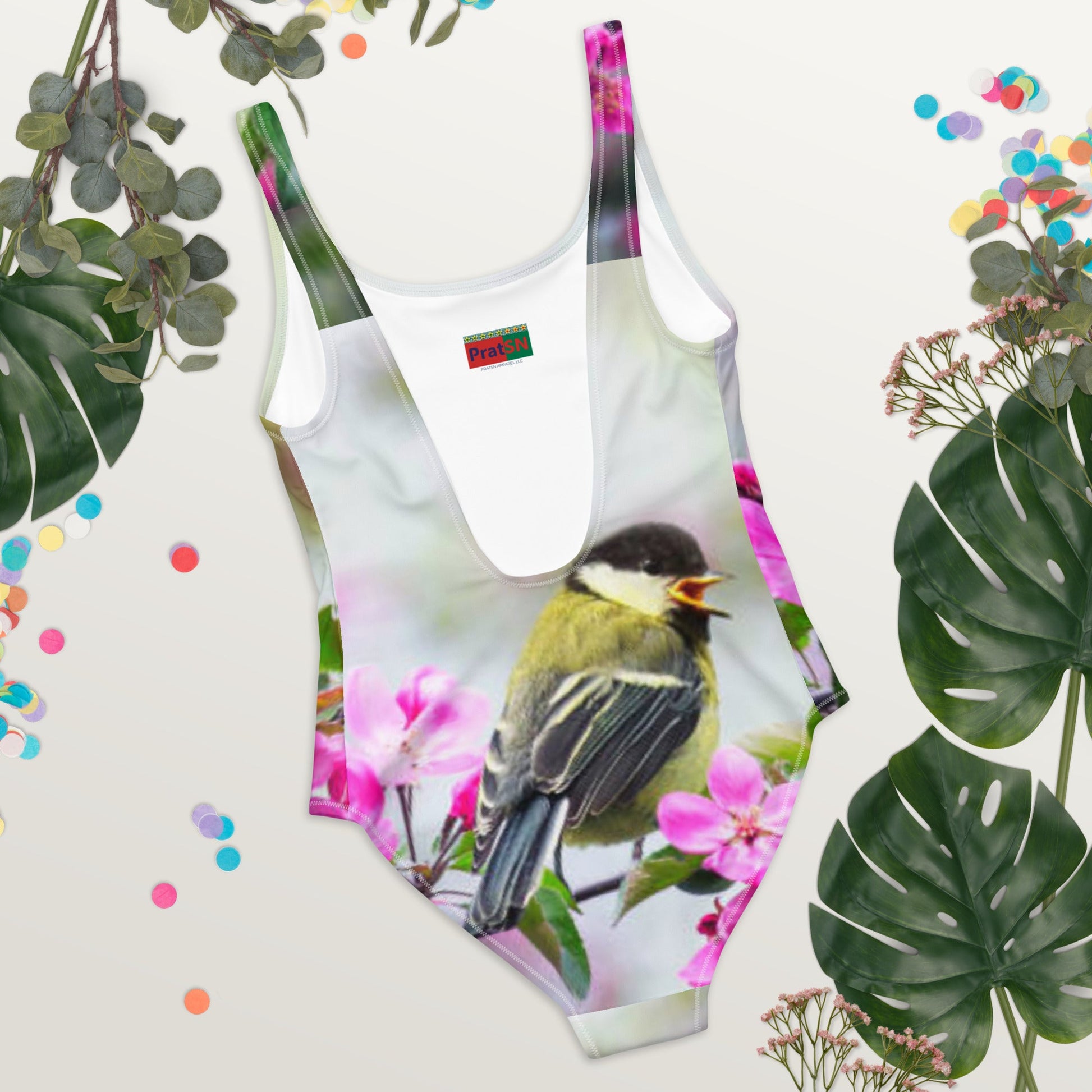 Women's One - Piece Swimsuit, Bird Pattern Swimwear, vacation swimwear, holiday travel swimwear - PratSN
