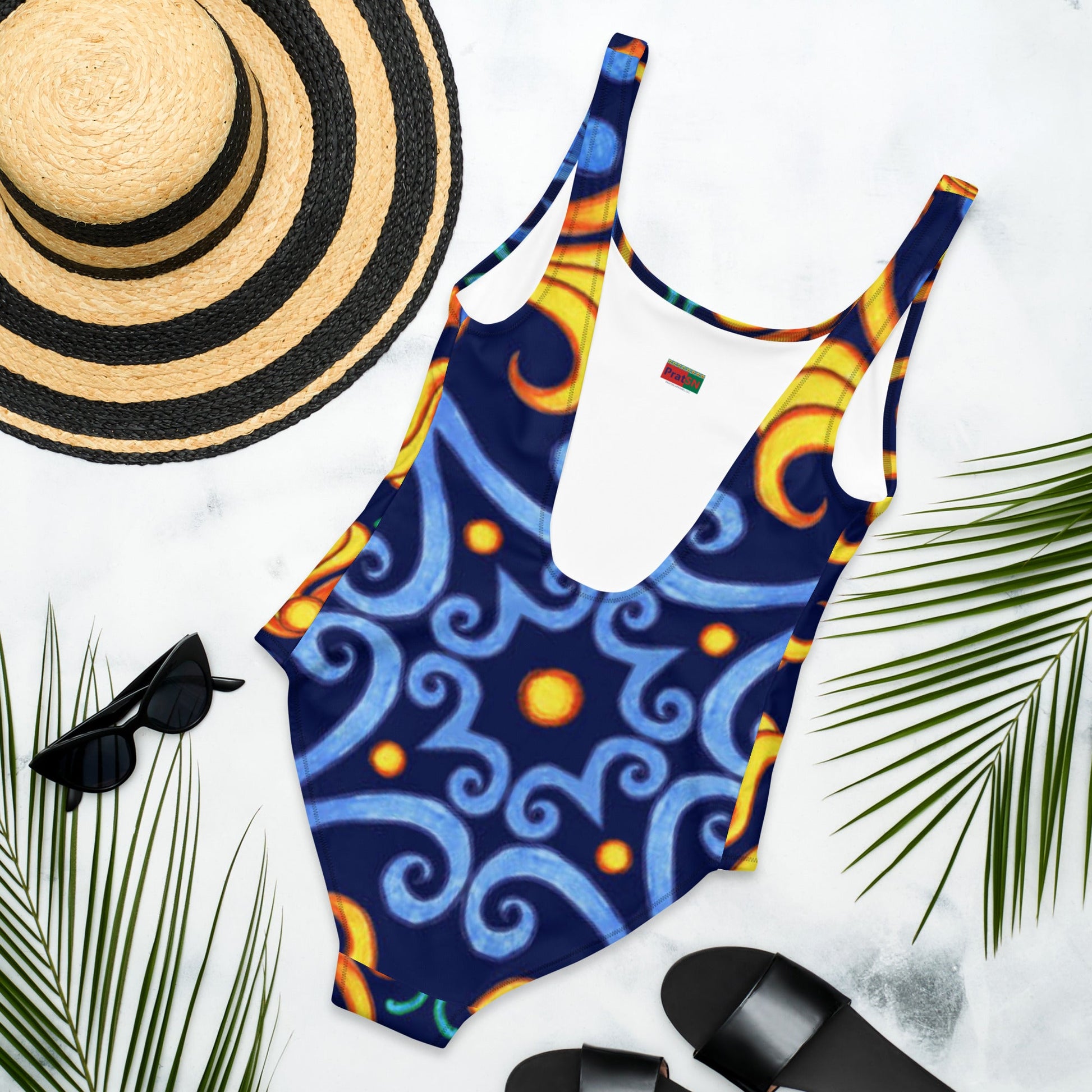 Women's One - Piece Swimsuit, Blue Yellow Swim Outfit, tankinis, Swimsuit, Beachwear, Bathing Suit - PratSN