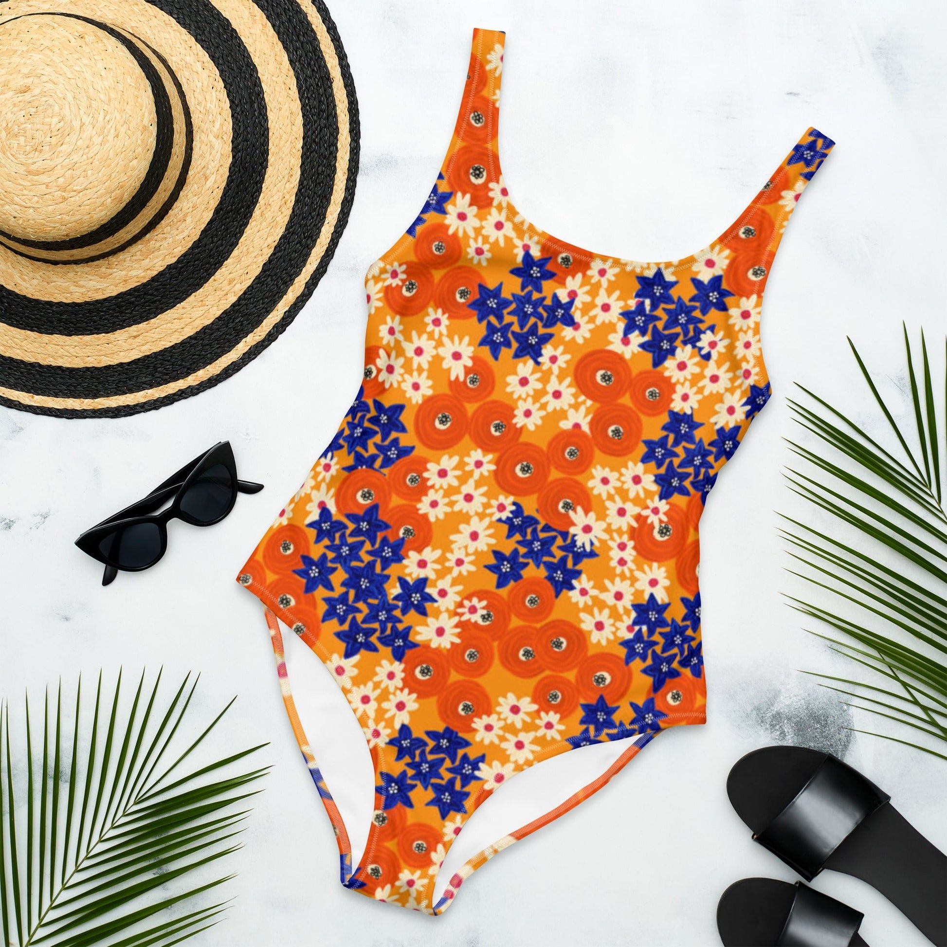 Women's One - Piece Swimsuit, Hawaiian Pattern Swimwear, Floral Outfit, Swimsuit, Beachwear, Bathing Suit - PratSN